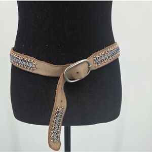 Cowboy Belt Womens Tan 90 Embellished Stud Chain Lacing Soft Leather Belt 309039